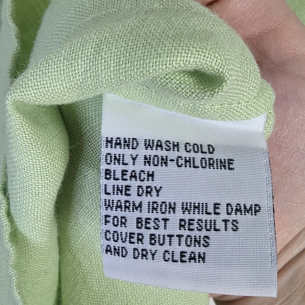 Vintage Talbots Light Green Linen Long Sleeve Button Down Shirt Size 10P - Picture 4 of 6